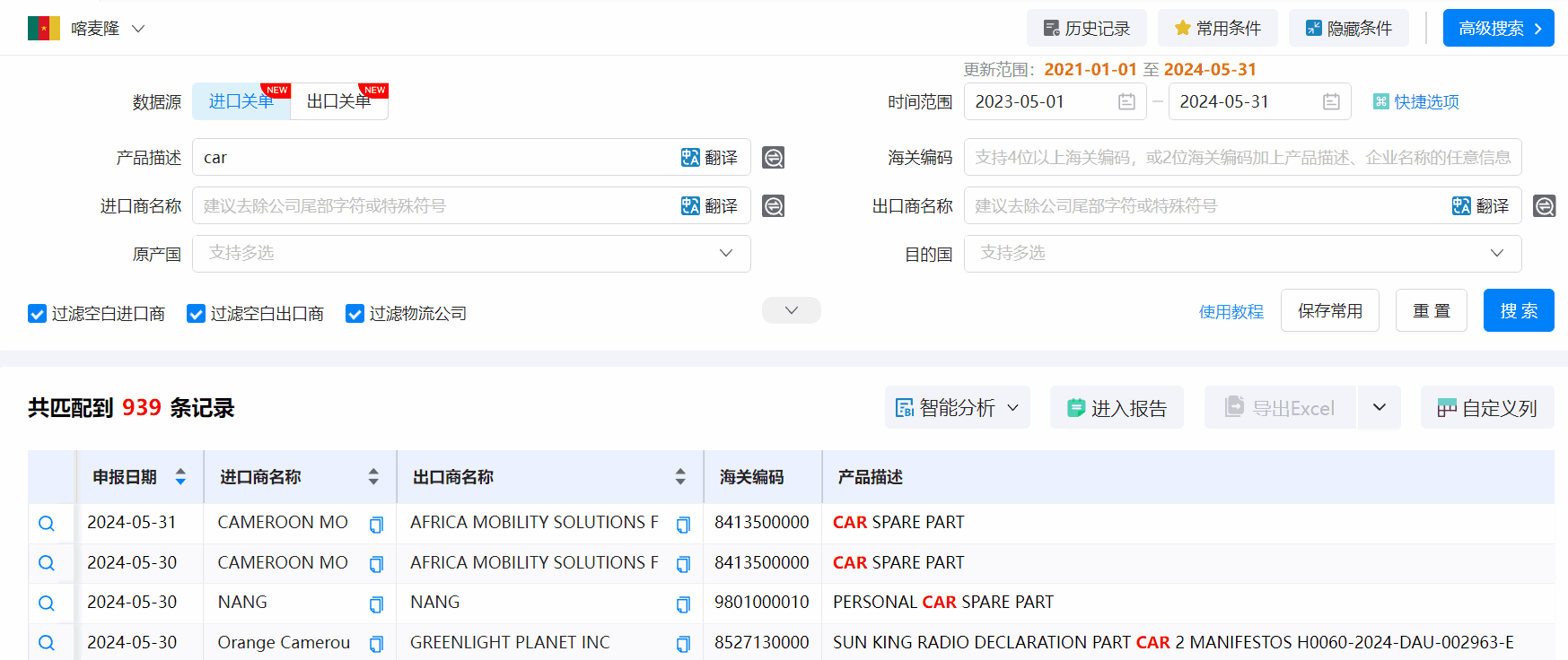 喀麦隆海关数据,海关数据,威九国际V9海关数据