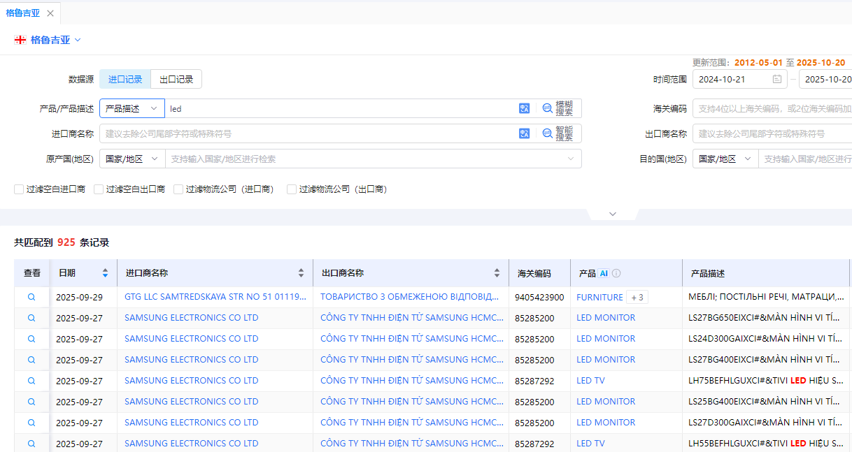 格鲁吉亚海关数据